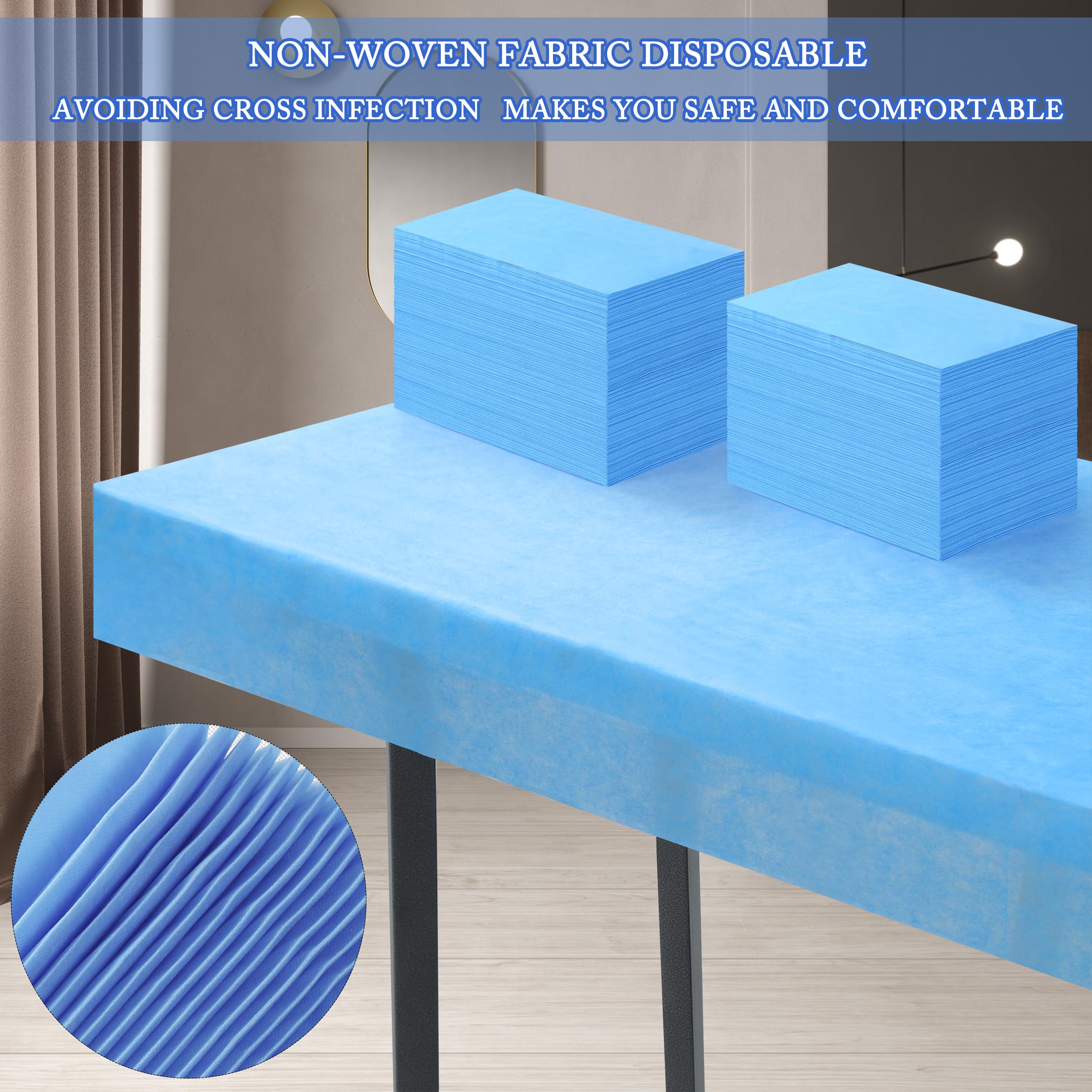 Sábanas desechables de 31 x 71 pulgadas para mesa de masaje, impermeable, tela suave no tejida, cubierta de cama de spa, transpirable, para masajes, tatuajes de belleza, 100 unidades (azul)