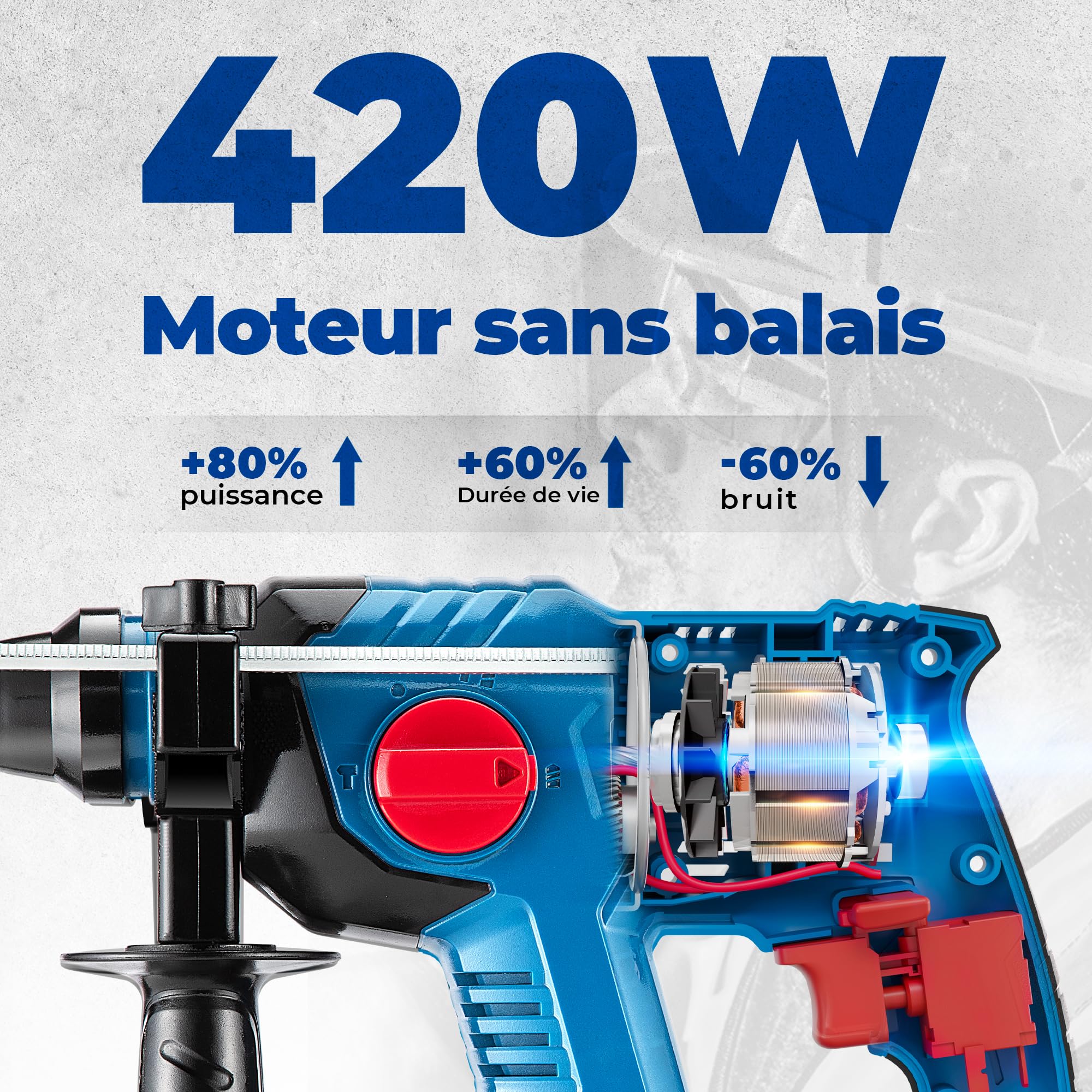 Dong Cheng Marteau perforateur sans fil 18V 2,1 J SDS-plus 28mm sans balais