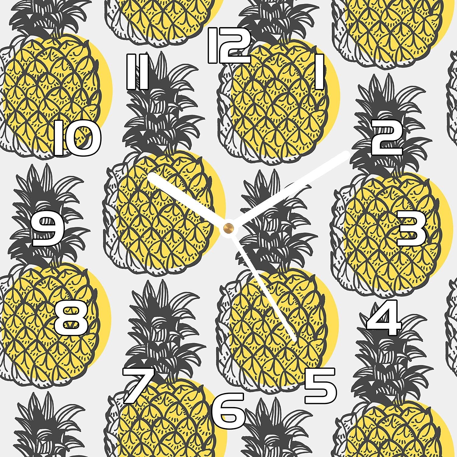 Horloge murale en verre salon moderne et cuisine Fleurs D'ananas