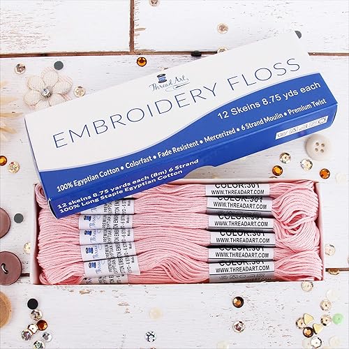 Vista 17 de Threadart - Hilo de bordar de algodón largo egipcio de alta calidad, 12 madejas Morado 6 hilos divisibles de 8.75 yardas cada uno para bordado a