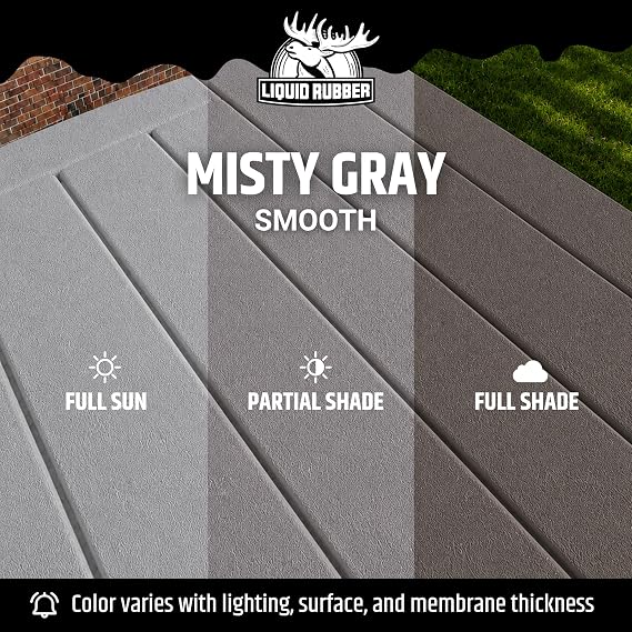 Liquid Rubber Polyurethane Deck Coating - Smooth, Misty Grey, 1 Gallon | 10X Stronger Than Deck Paint & Stain - Smooth, Barefoot-Friendly Coating for Patios, Decks, Docks, Wood, Concrete, Waterproof