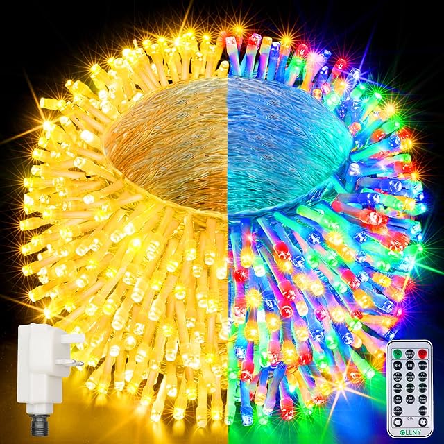 Ollny Outdoor Christmas Tree Lights - 64m 640 LED Long Fairy Lights Mains Powered Waterproof Colour Changing Xmas String Lights 11 Modes/Timer/Remote for Indoor/Outside/Window/Party/Garden Decorations
