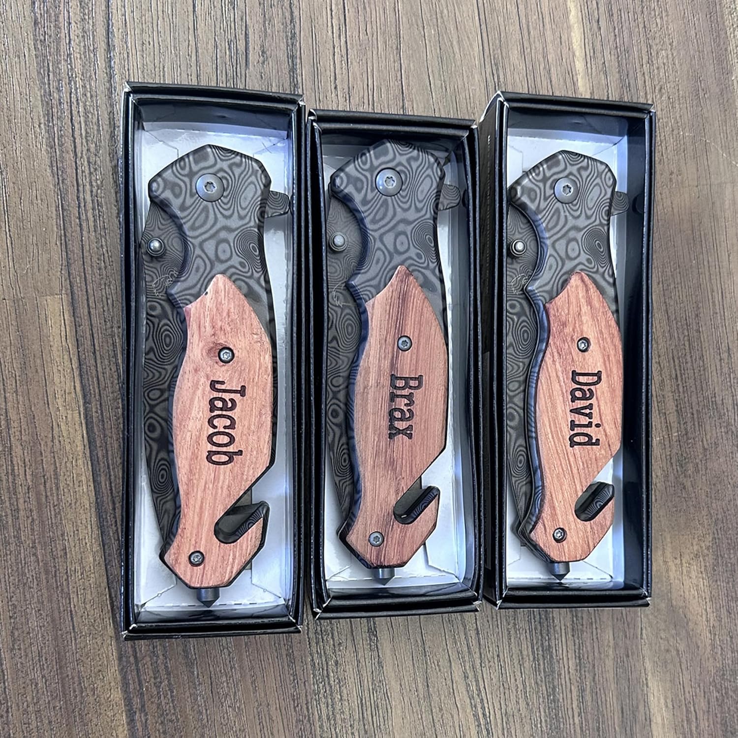 Personalized Pocket Knives, Wood Handle With Belt Clip, Custom Men Utility Knife Engraved from USA