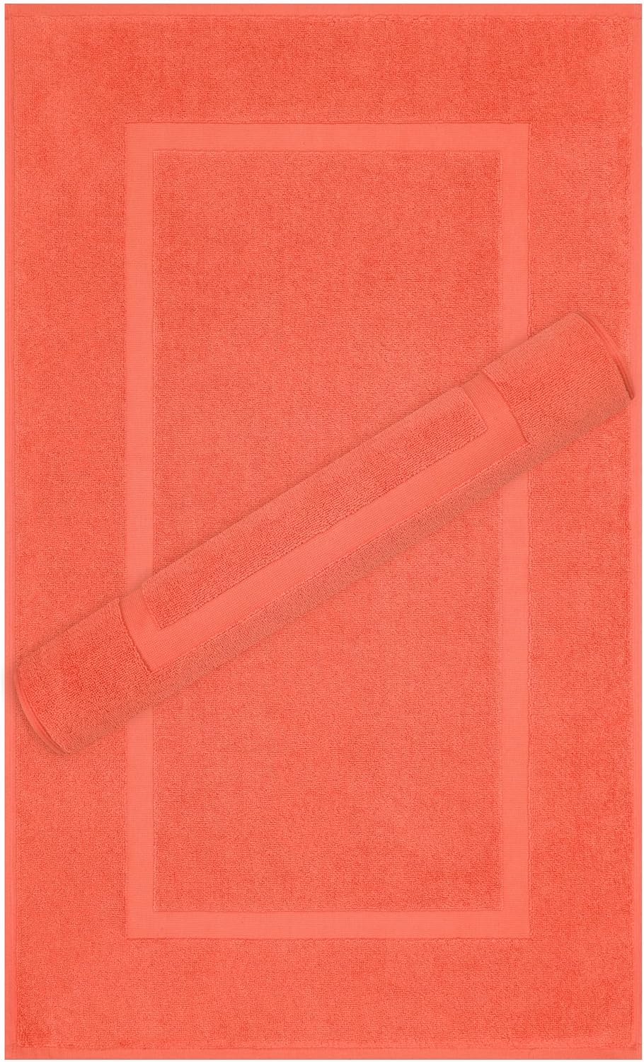 Cotton Paradise 100% Cotton Turkish Bathmat Set, Soft Absorbent Quick Dry, 2 Piece 20x34 Bathmat Floor Set, Coral