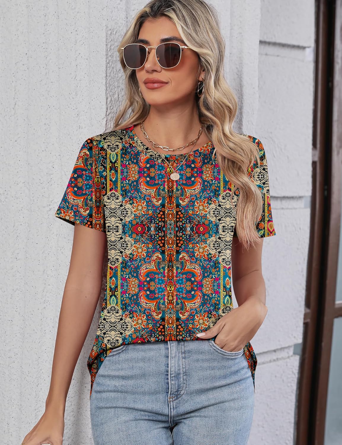 TCOT Women's Tops Summer Short Sleeve Crew Neck Shirts Dressy Casual Blouses for Women S-3XL - Image 2