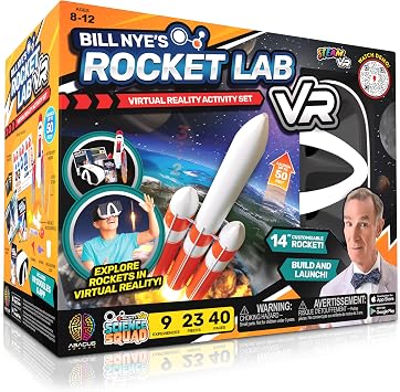 Abacus Brands Bill Nyes Science Squad Rocket Lab VR - مجموعة أدوات علمية وكتاب وأنشطة تعليمية تفاعلية للأطفال في الواقع الافتراضي - للأعمار من 8 سنوات فما فوق