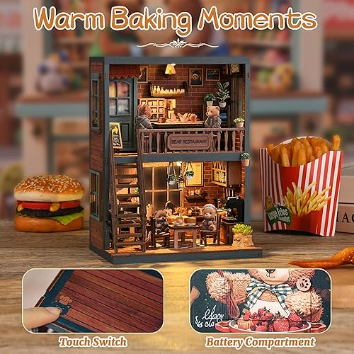 Miniatura 31 de ISSEVE Kit de rincón de libros para bricolaje, rompecabezas de madera 3D, kit de casa en miniatura para decoración de estantería, soporte mágico