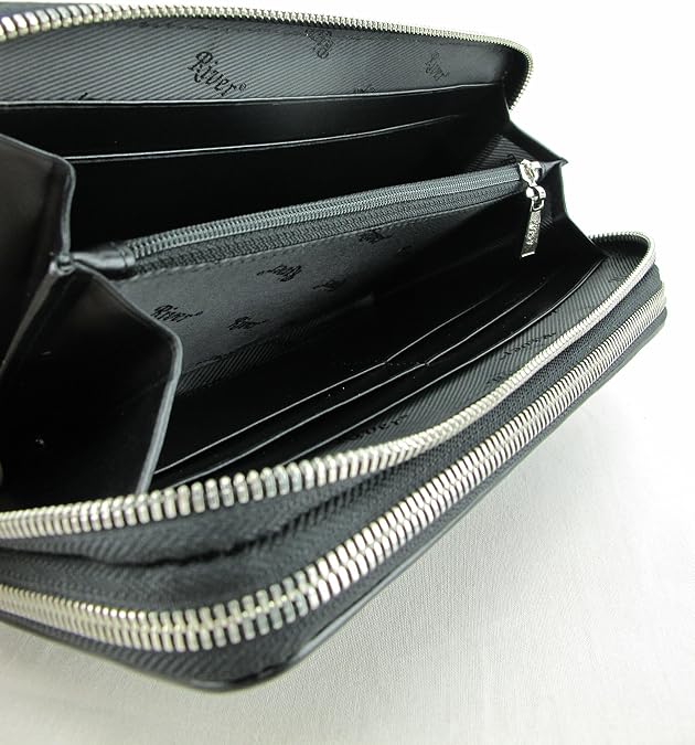 Pelgio Genuine Stingray Skin Leather Zip Around Clutch Wallet Wristlet Purse Black