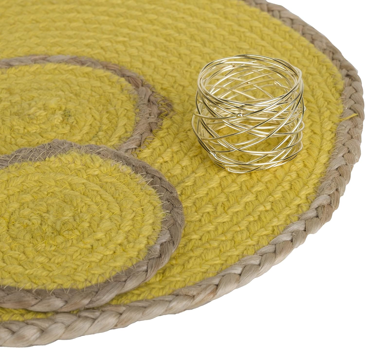 Penguin Home 12-Piece Yellow Jute Dining Set, Handcrafted Placemats, Coasters & Napkin Rings - Image 3