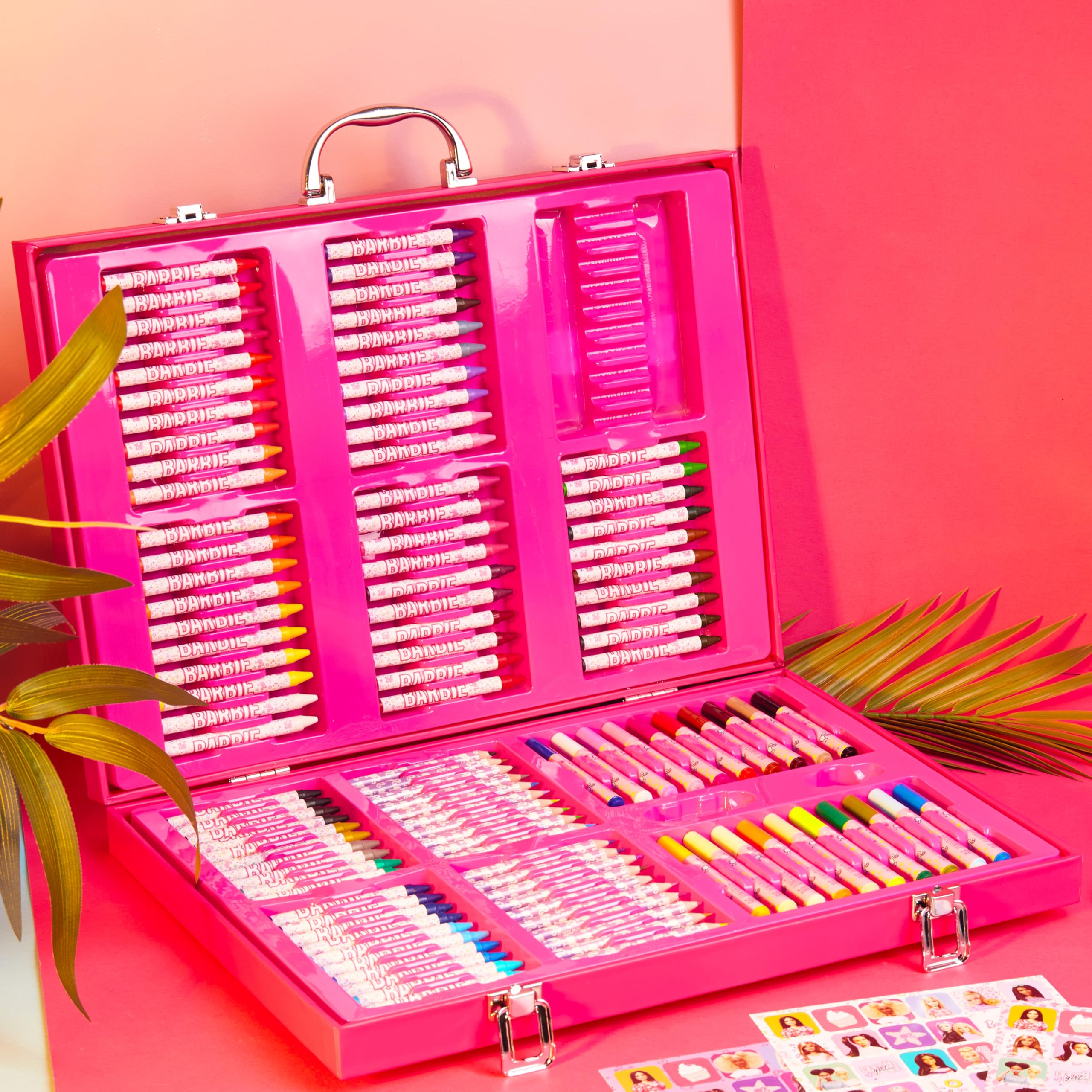 Barbie Maletin Pinturas para Niñas, Incluye +130 Piezas de Arte para Viaje o Escuela