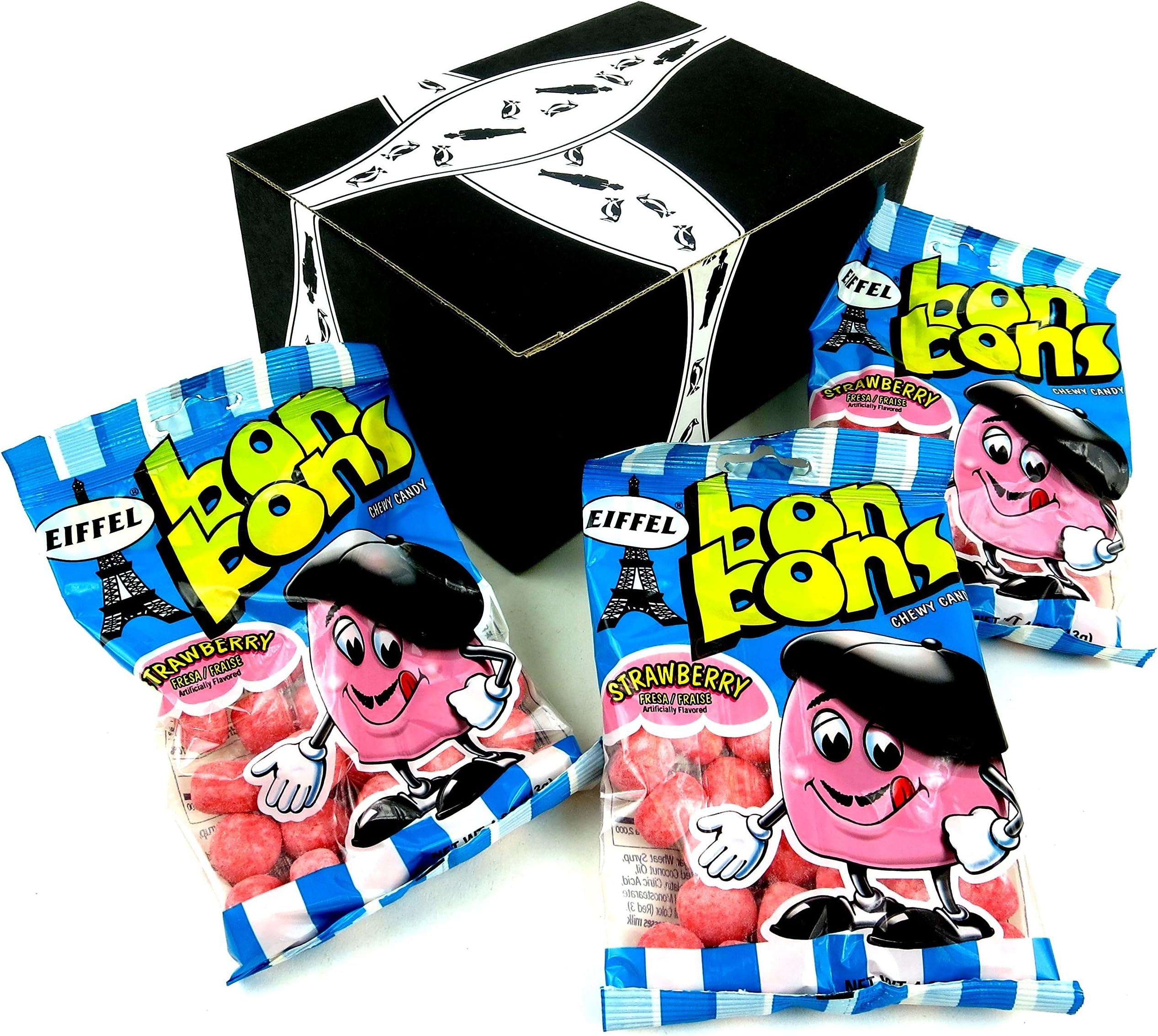Eiffel Strawberry Bon Bons, 4 oz Bags in a BlackTie Box (Pack of 3)