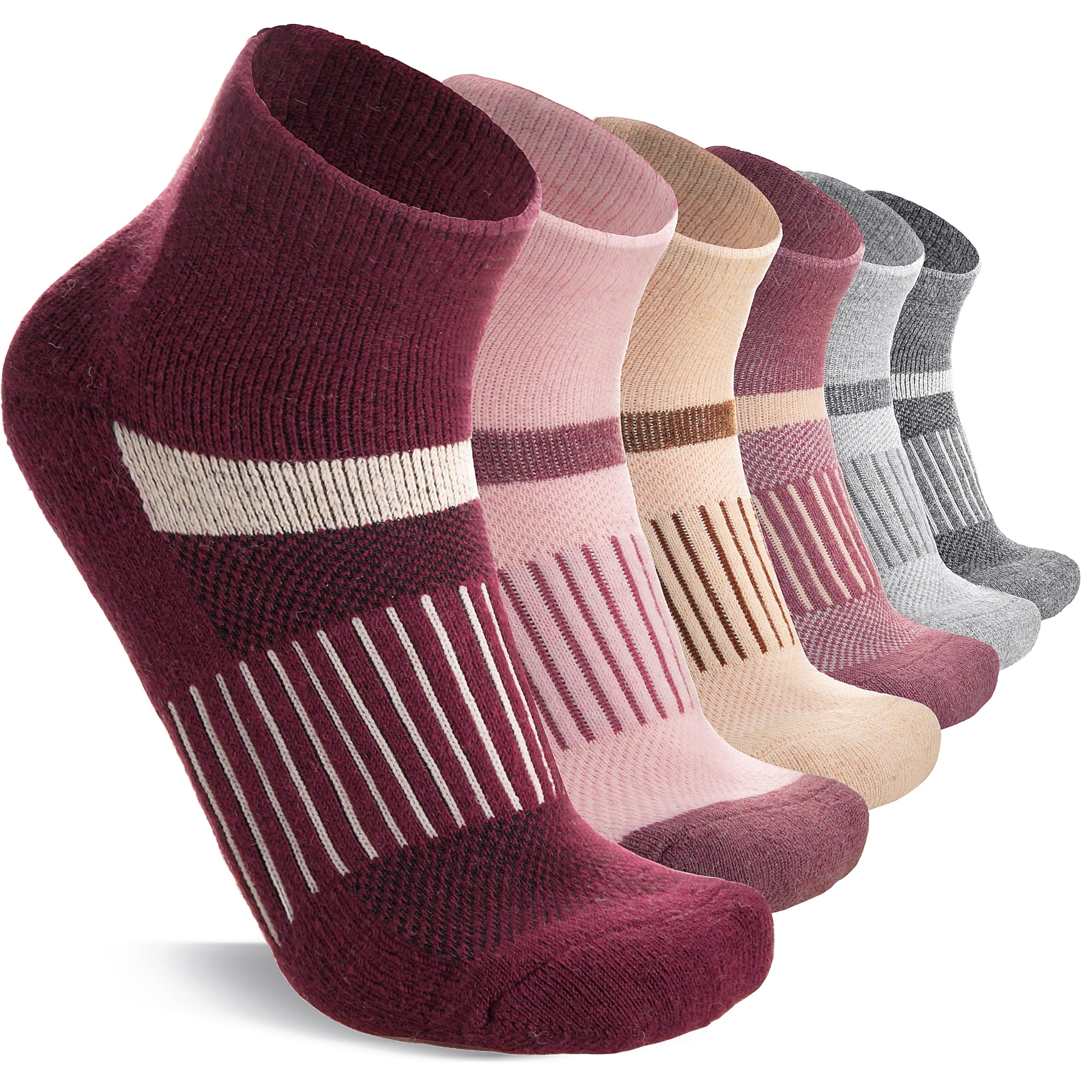 6 Pairs Merino Wool Ankle Running Hiking Socks Compression Support Breathable Thick Cushion No Show Socks for Women Men