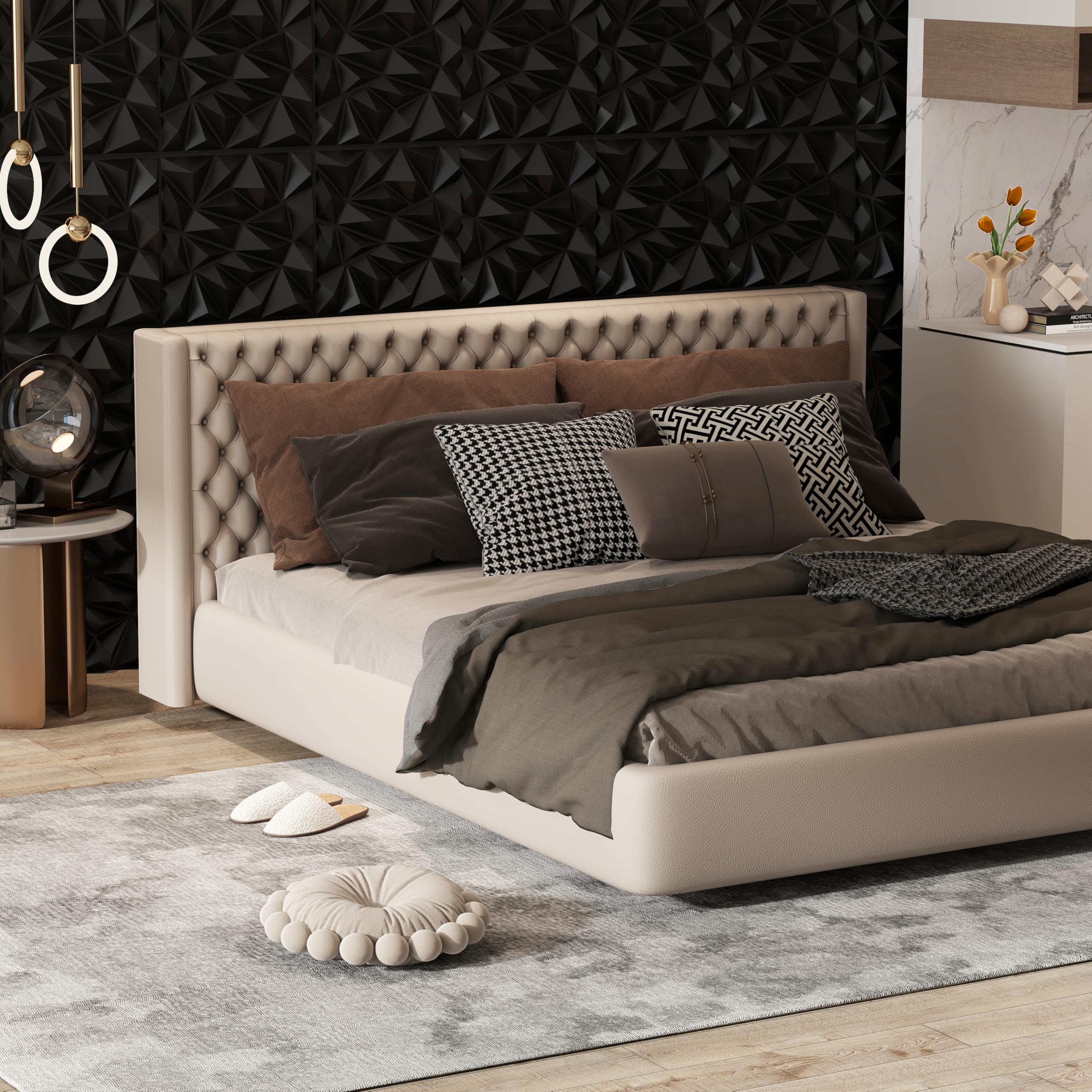COSTWAY 40 sztuk paneli ściennych 3D, diamentowe, 50 x 50 cm, okładzina ścienna do wnętrz, płyty ścienne, panele sufitowe, PCW, 10 m², do salonu, sypialni (czarne)