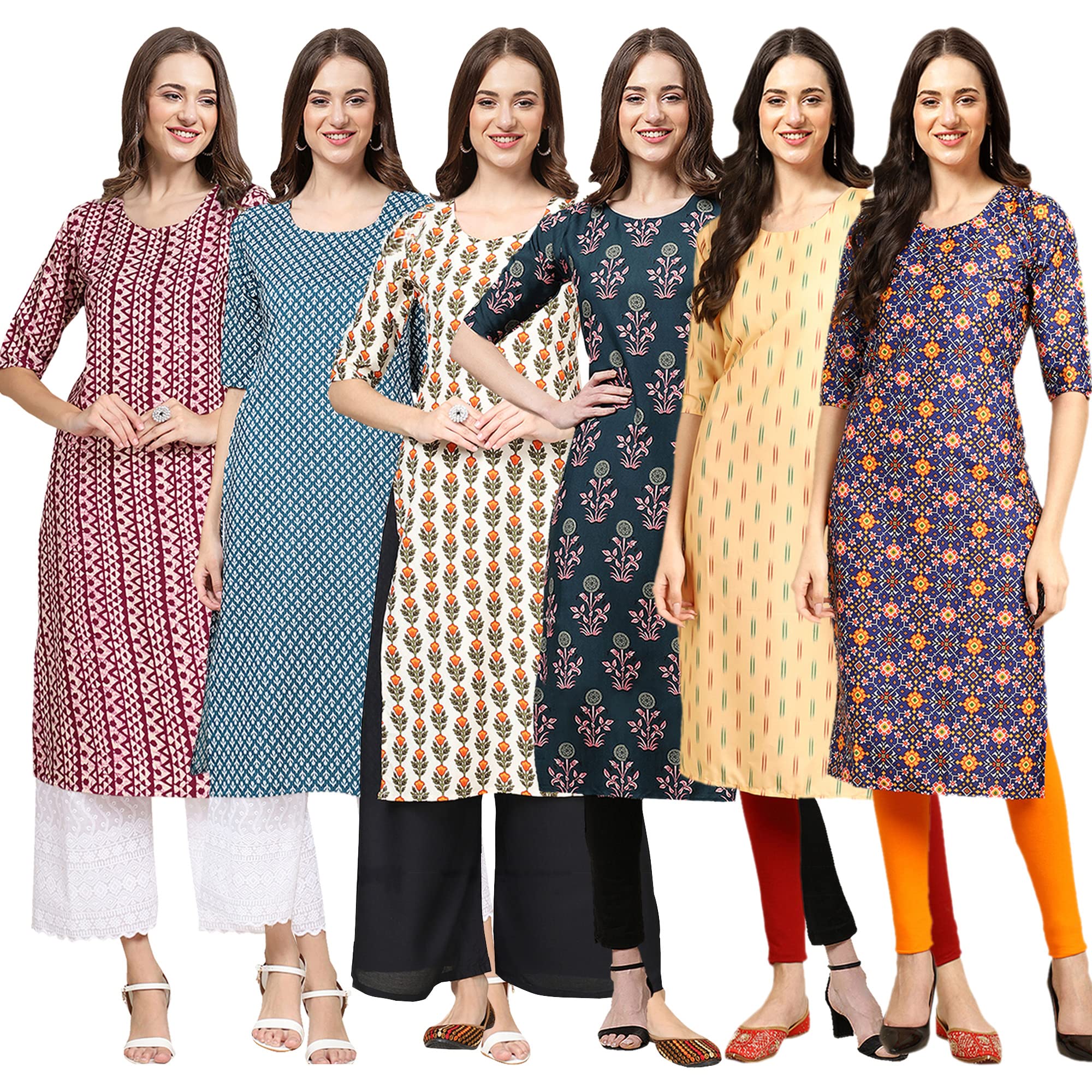 Pinkmint Women's Crepe Digital Print Straight Kurta [Pack Of 6] (Mj-347-351-352-335-360-369-Xl)