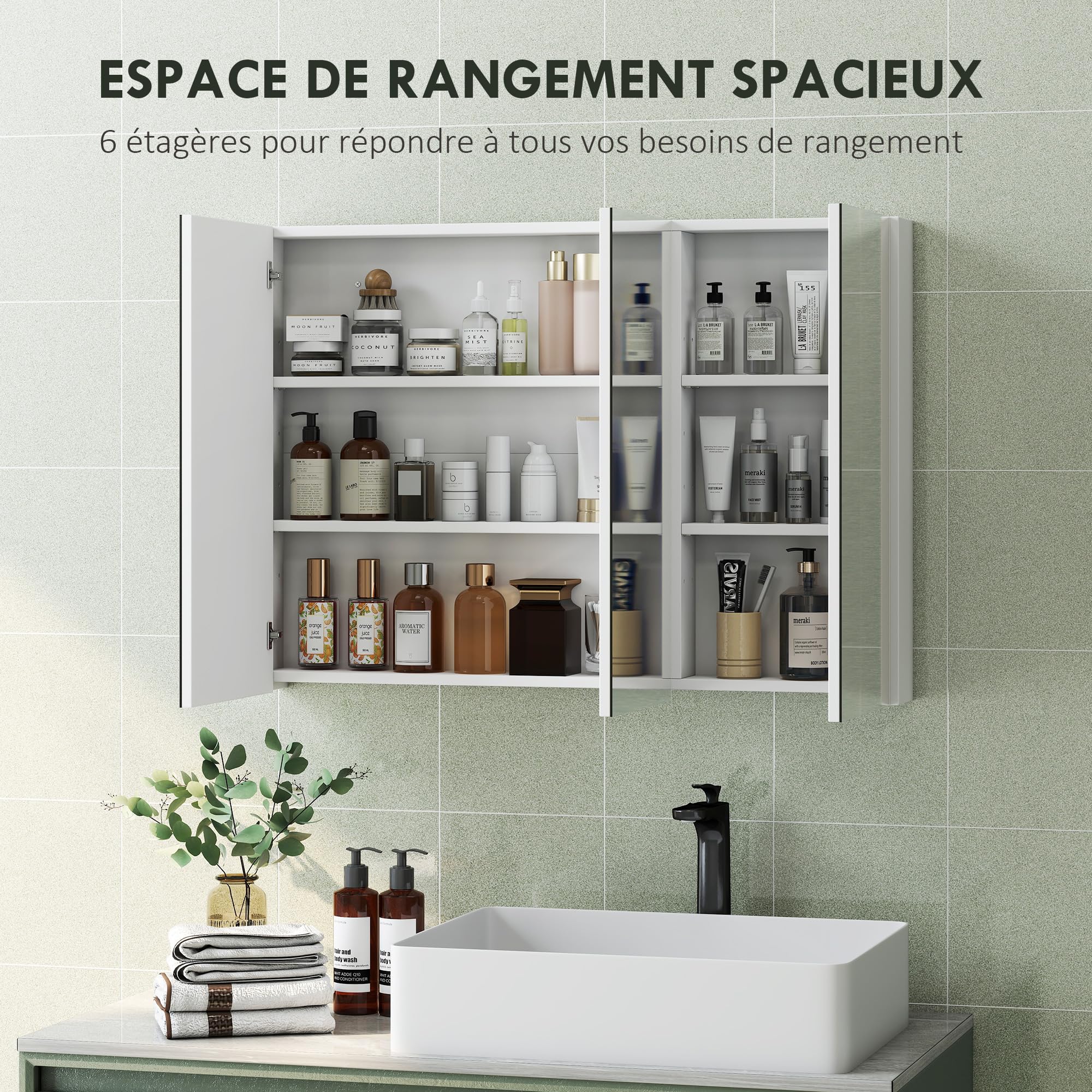 HOMCOM Armoire Murale Salle de Bain avec Miroir 91,5 x 11,5 x 65 cm Blanc