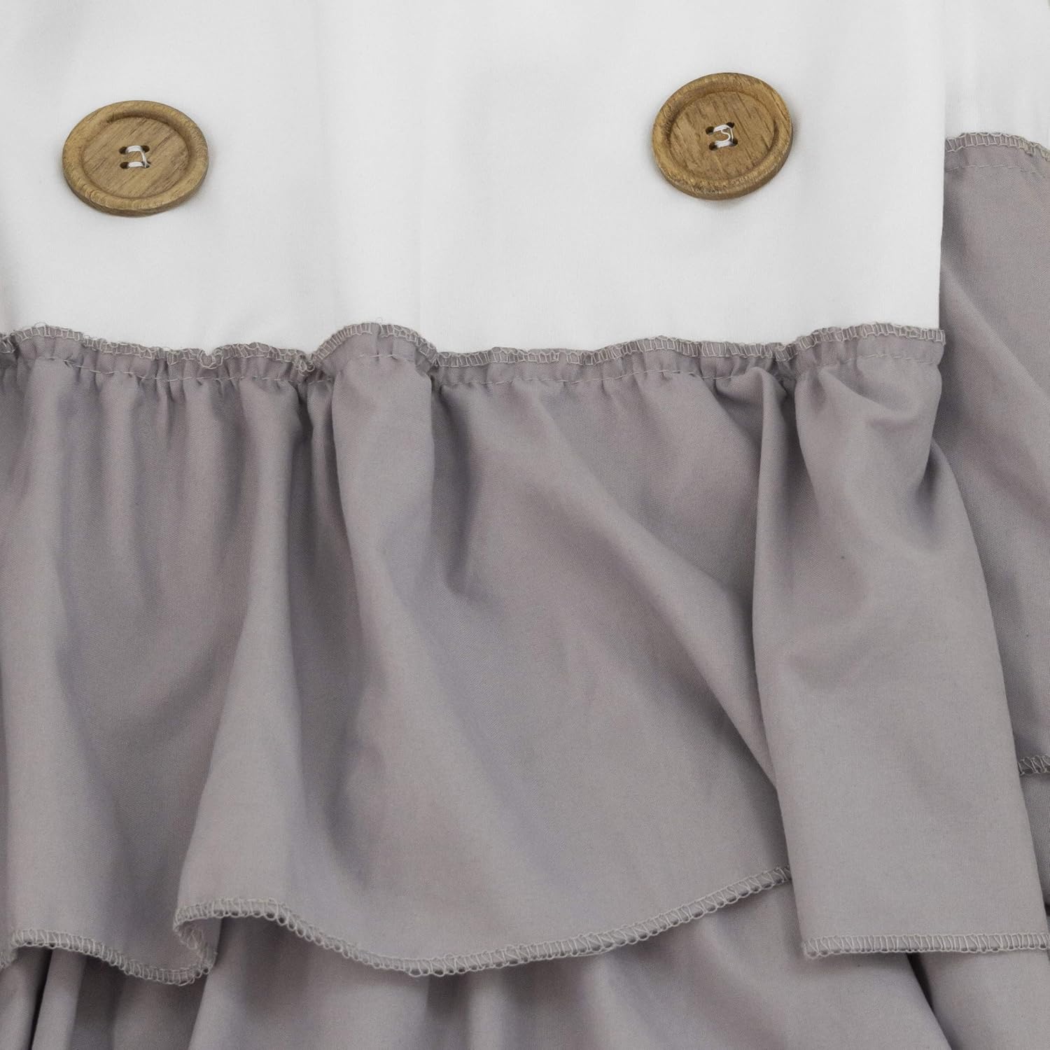 Shaina White and Gray Farmhouse Shower Curtain 72 x 72 with Shabby Chic Ruffles and French Country Style Buttons - Modern Farmhouse Shower Curtain Fabric (Gray)