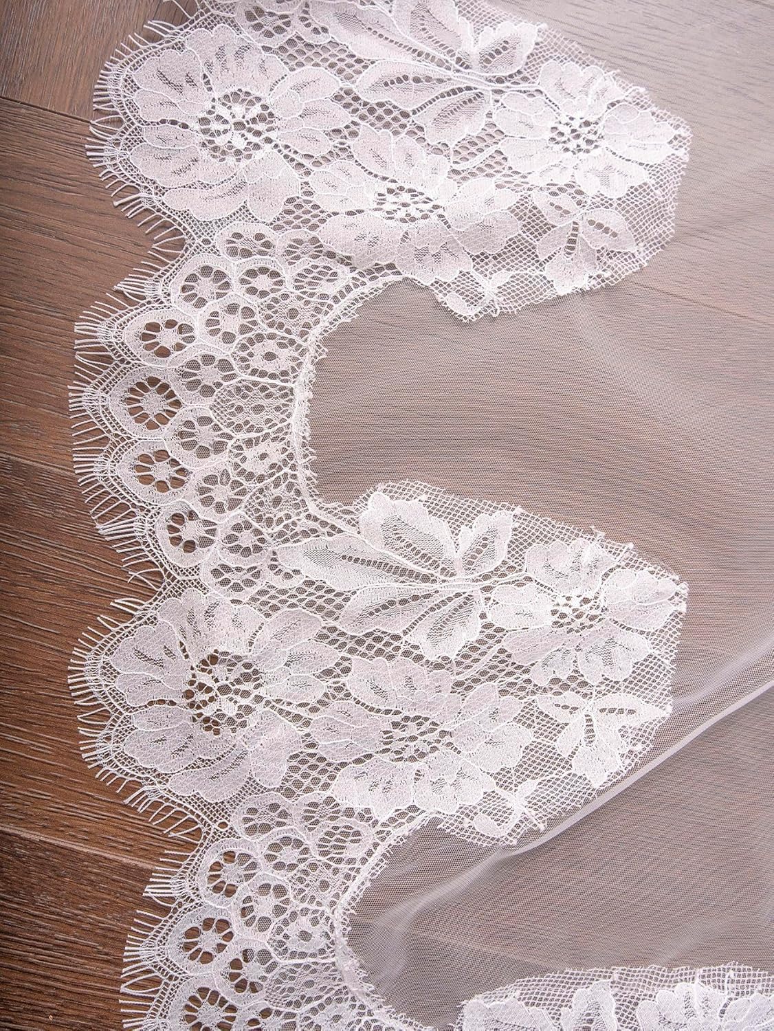 2 Tier Fingertip Length Lace Wedding Bridal Veil with Comb for Bride