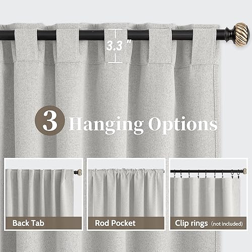 Miniatura 4 de SimpleHome Cortinas opacas 100% de lino blanco para sala de estar, 84 pulgadas de largo, cortinas texturizadas con pestañas traseras para