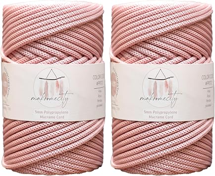 Makromecity 2 Strands Macrame Yarn 3 mm x 95 m Premium Polyester Macrame Cord Polypropylene Crafts for Wall Hangings Shoulder Bag Handbag Runner Dummy Chain Place Plate (Pink)