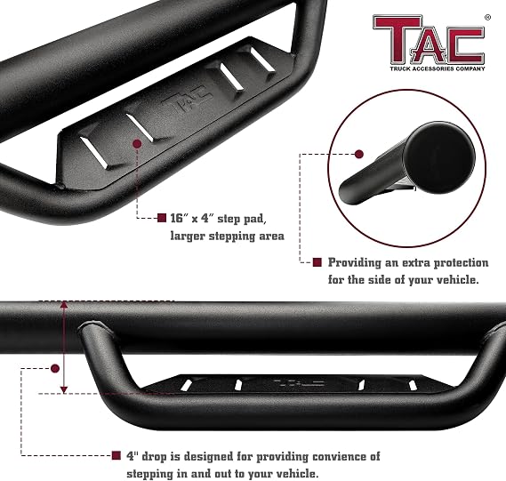TAC 4-Drop Running Boards Fit 2015-2026 Ford F150 SuperCrew Cab | 2022-2026 F150 Lightning EV SuperCrew Cab | Pickup Truck Off-Road Exterior Accessories