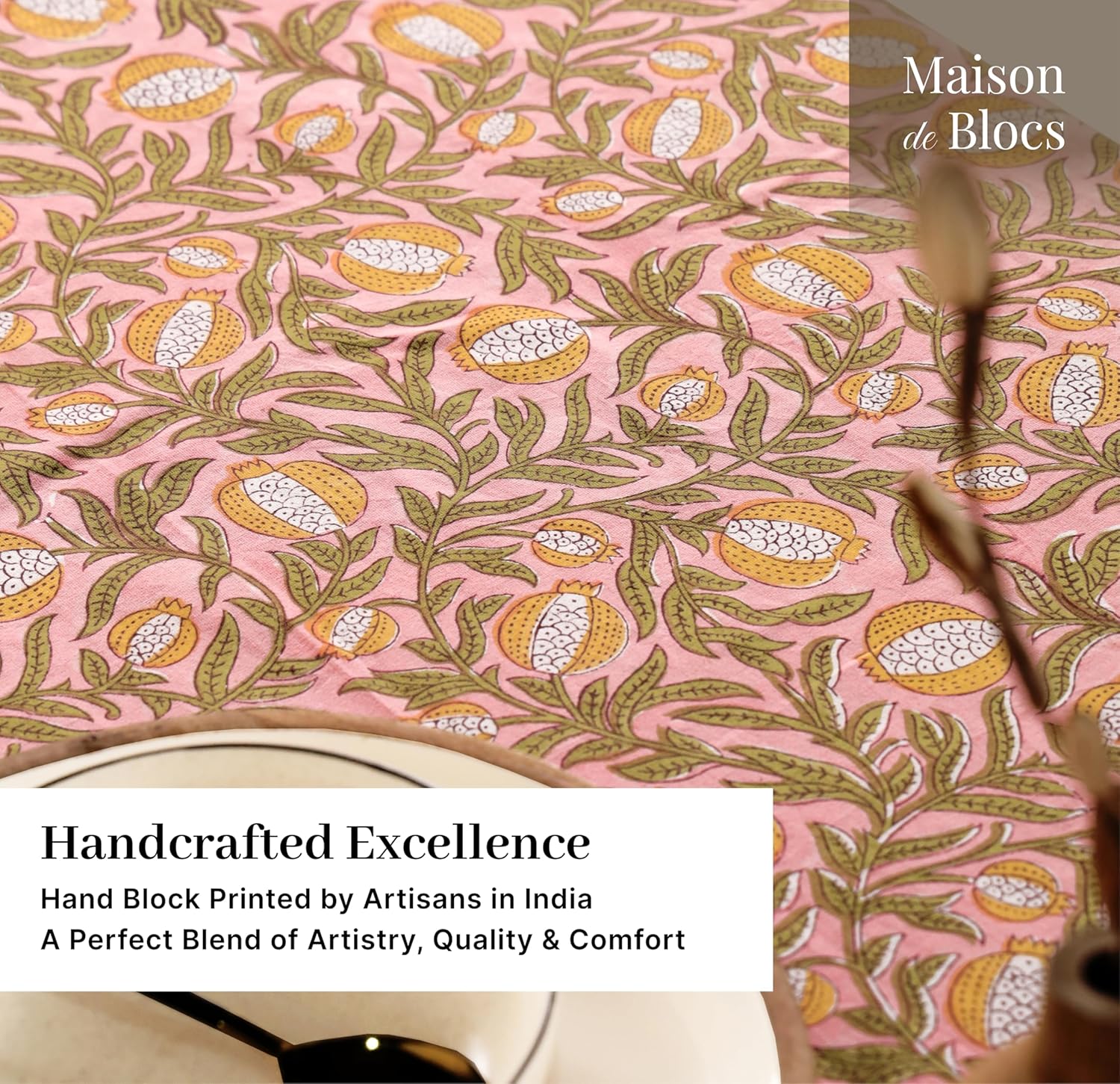 Handcrafted 100% CottonHand-Block Printed Rectangle Tablecloth, Washable & Durable, Perfect for Dining, Weddings, Picnics, Barbecues, and Festive Gatherings (Flamingo)