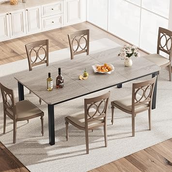 Industrial Dining Table for 6-8 People, 78.7 in Long Kitchen Table with Sturdy Metal Frame & Rustic Gray Finish - Seats 6 Rectangular Counter for Dinner, Easy to Install Only Table