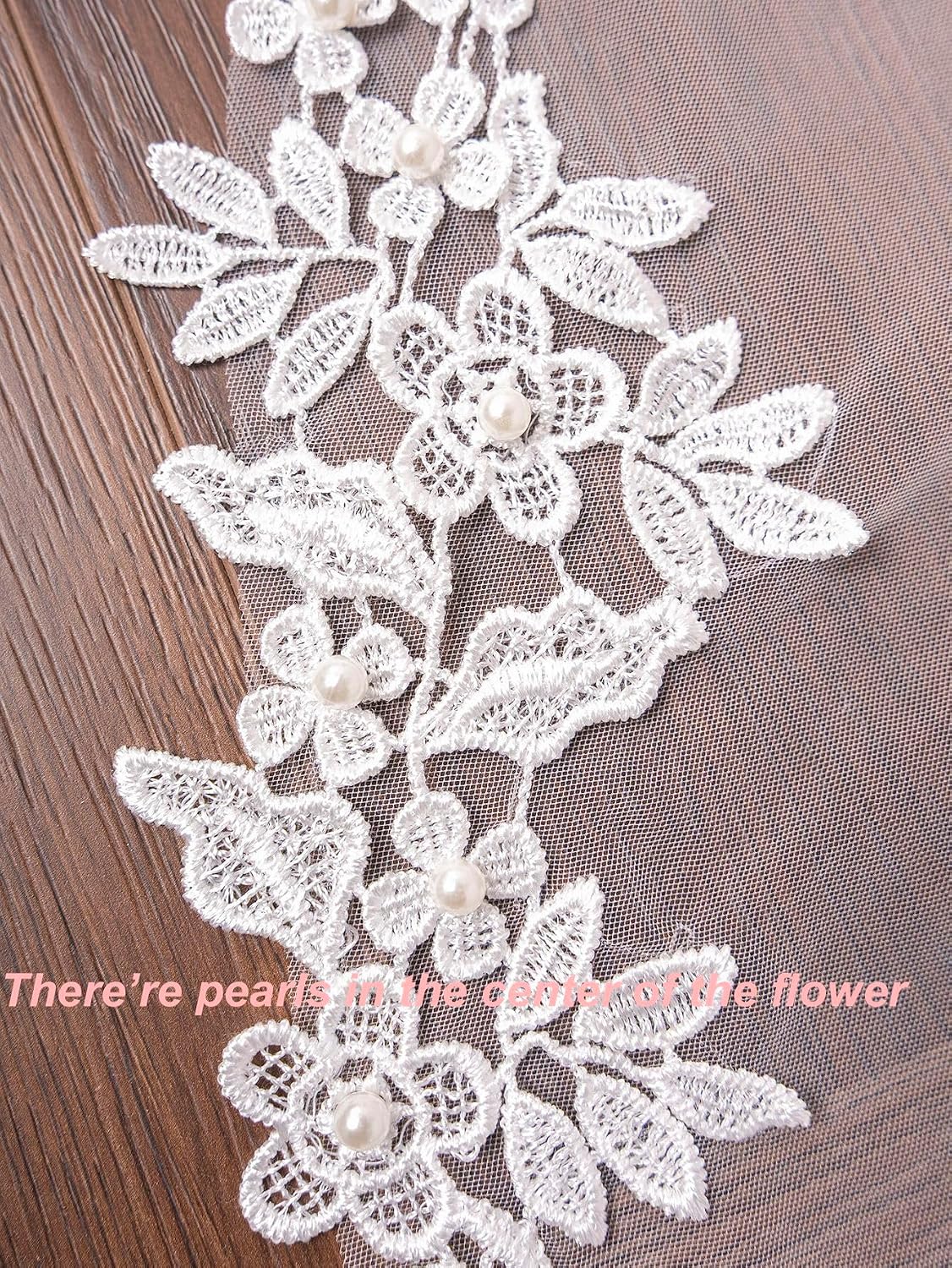 Pearl Lace Edge 1 Tier Long Wedding Bridal Veil with Comb for Brides