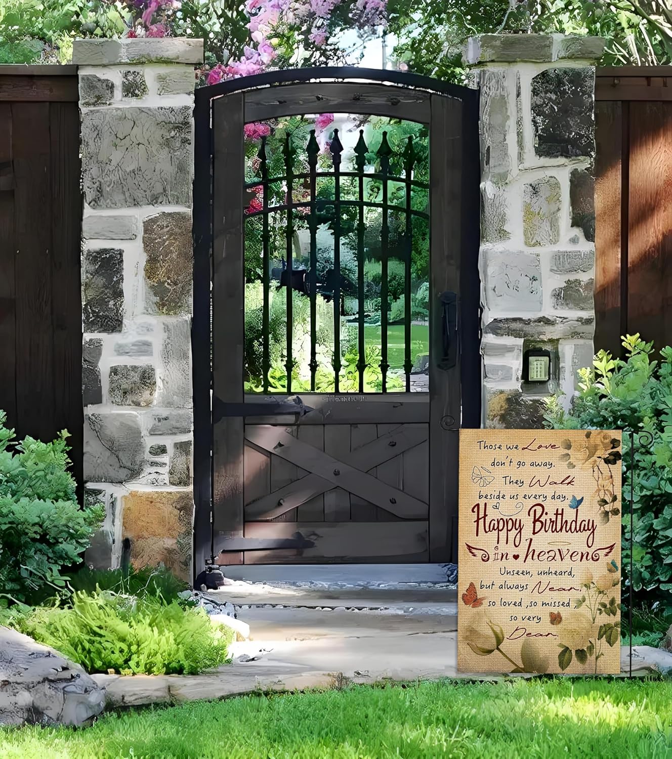 Happy Birthday in Heaven Banner Funeral Memorial Flags Cemetery Funeral Sign Memorial Garden Flags - Image 6