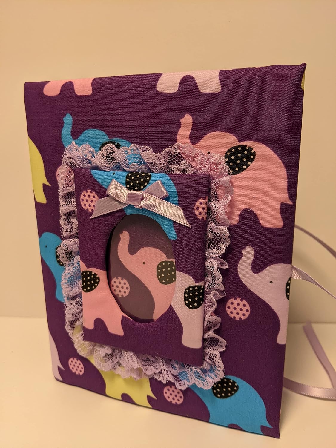 Baby Personalized Photo Album with Elephants, Pink Yellow