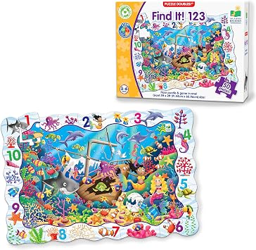 The Learning Journey Puzzle Doubles - Find It! 123 - STEM Preschool Toys & Gifts for Boys & Girls Ages 3 and Up, 24" H x 36" W x 0.08" D 695180 , Blue