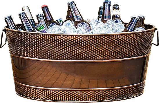 BREKX Heavy-Duty Copper Finish Beverage Tub for Parties, Large, Oval