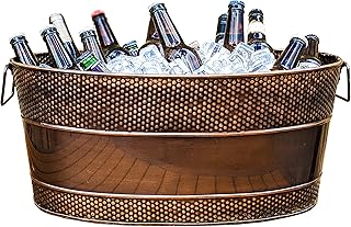 BREKX Aspen Galvanized Tub, Copper Finish Metal Ice and Drink Cooler for Parties, Sealed Leak Resistant Party Cooler, Easy to Clean, Handcrafted, Large Oval 25-Quart (6 Gallon), 30 Bottle Bucket