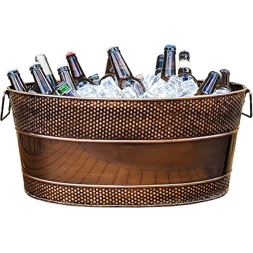 BREKX Heavy-Duty Copper Finish Beverage Tub for Parties, Large, Oval