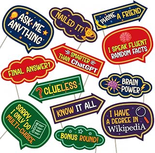 Trivia Night Photo Booth Props – 12 Funny Quiz Signs for Game Night, Bar Trivia, Pub Quizzes & Party Decorations