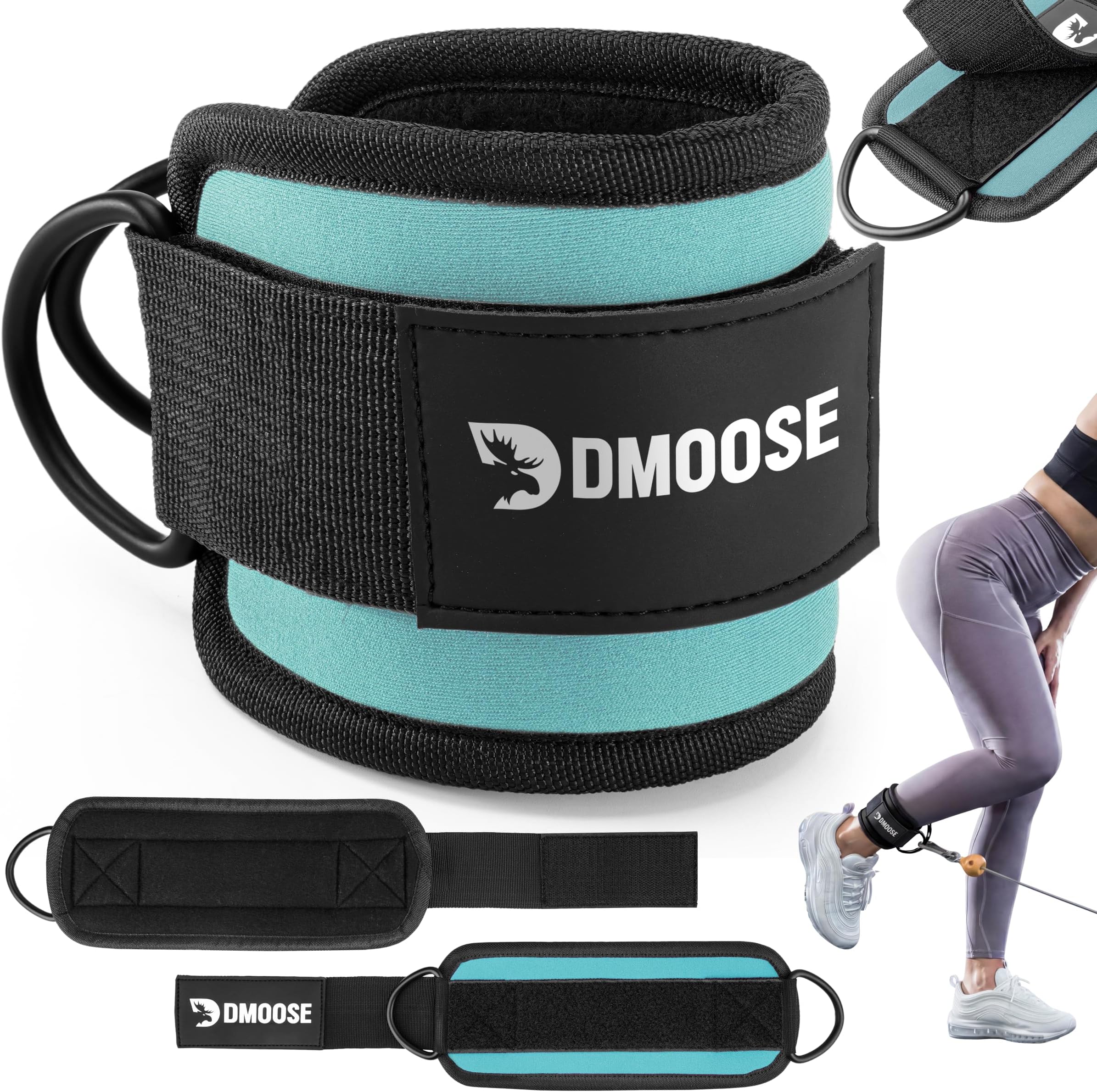DMoose Fitness Ankle Straps for Cable Machines - One Size Fit with Premium Padding, Glute Kickback Ankle Strap for Women & Men, Cable Attachments for Gym, Booty Workouts, Leg Extension & Hip Abductors
