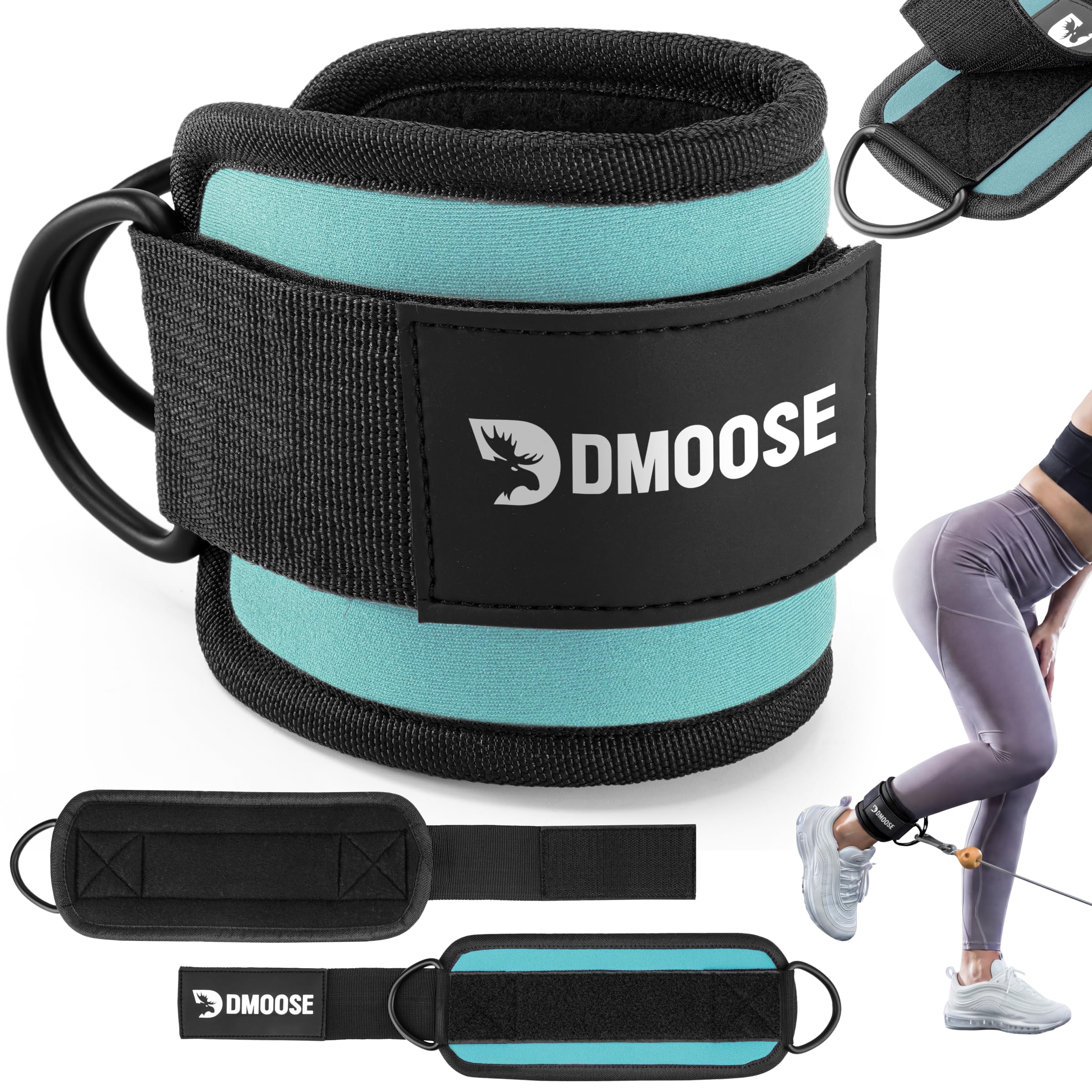 DMoose Ankle Strap for Cable Machine - One Size Fit with Premium Padding, Workout Kickback Ankle Cuffs, Ankle Bands for Working Out, Booty Workouts, Leg Extension, Hip Abductors &amp; Lower Body Exercises
