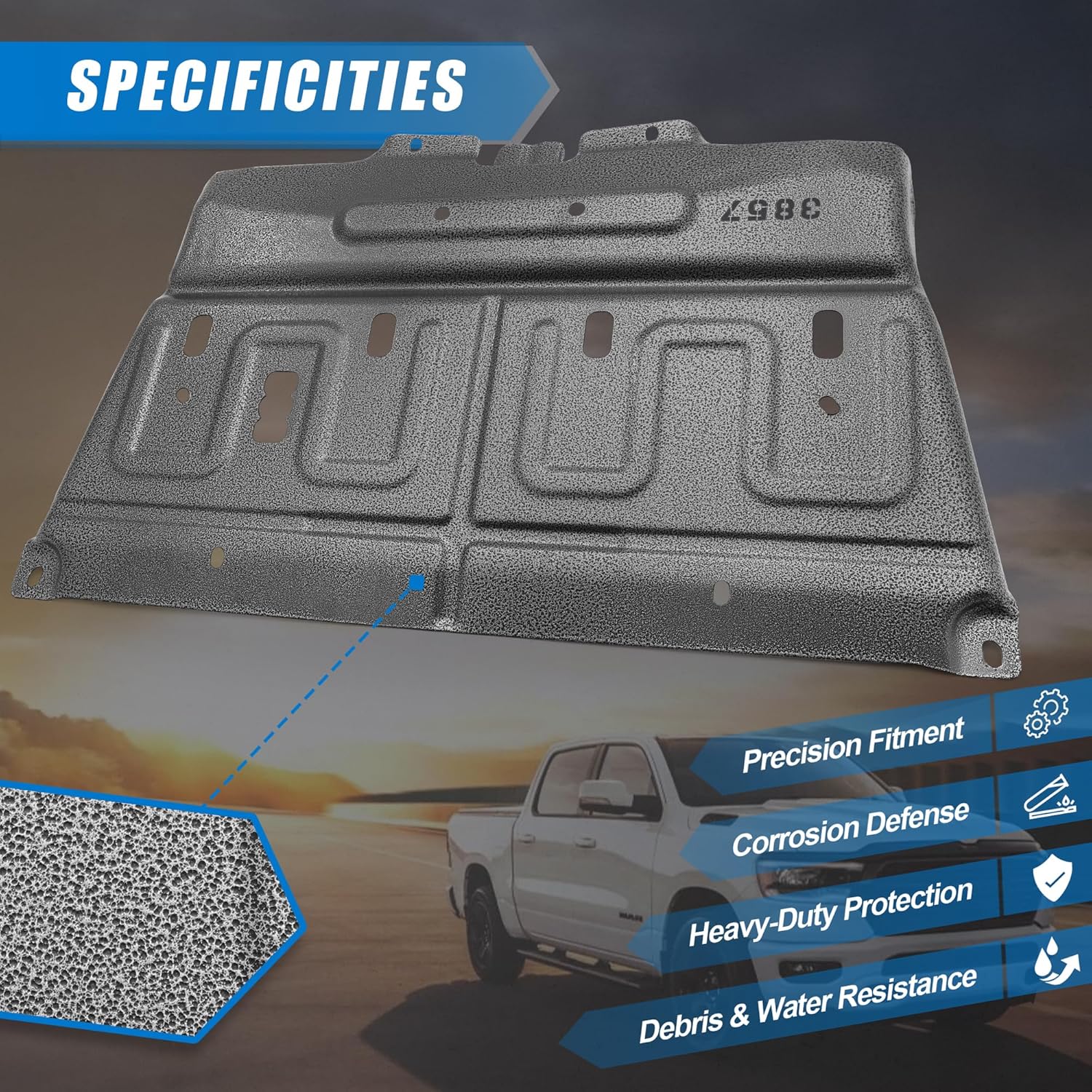 Manganese Steel Engine Splash Guard with Mounting Screws Compatible with 2015-2020 Ford F150 Not Fit Raptor Model/Not Fit 3.0L Diesel Replace ML3Z-7222-D