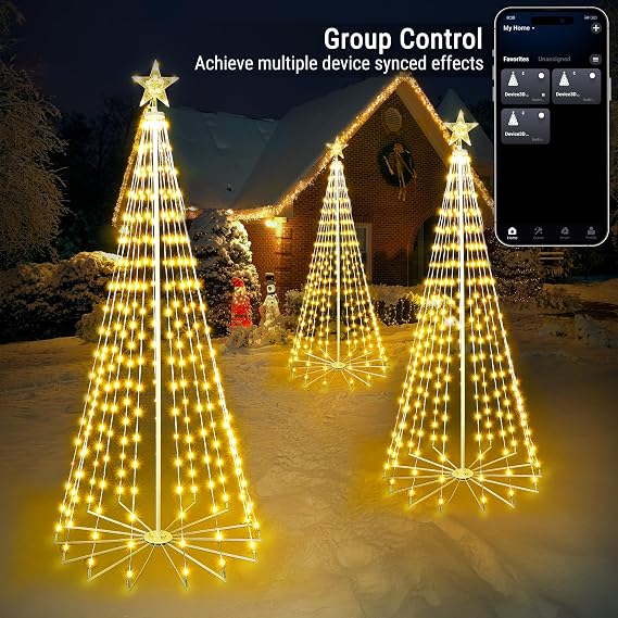 Brizled Smart Lighted Christmas Tree, 6FT 265 LED RGB Christmas Cone Tree App Control, Color Changing Outdoor Christmas Tree Lights Waterproof, Music Sync Prelit Xmas Tree for Indoor Outdoor Decor