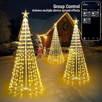 Brizled Smart Lighted Christmas Tree, 6FT 265 LED RGB Christmas Cone Tree App Control, Color Changing Outdoor Christmas Tree Lights Waterproof, Music Sync Prelit Xmas Tree for Indoor Outdoor Decor