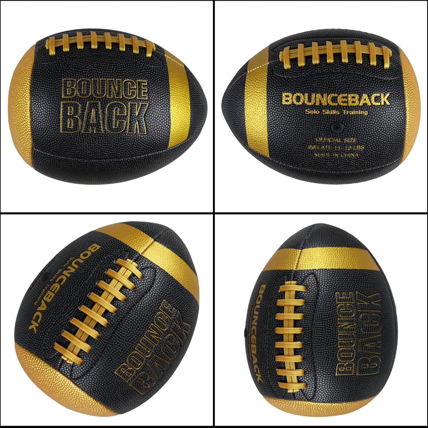 BOUNCEBACK Soft Leather Training Football, Youth Size & Official Size, Fatherless PU PassCatch Solo Enhancing Passing Catching(with Pump)