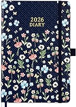 2025-2026 Academic Diary Week to View Hardback Diary with Pen Loop and Back Pocket, 21.3 x 14.8 x 1.5 cm, Flower Design