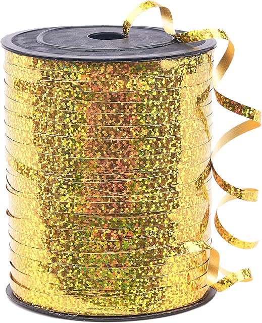 PartyWoo Gold Ribbon, 500 Yard Curling Crafts, Iridescent Crimped, Metallic Shiny Gift Wrapping, Ribbon for Balloon String, Florist Flower,Christmas(1 Roll)