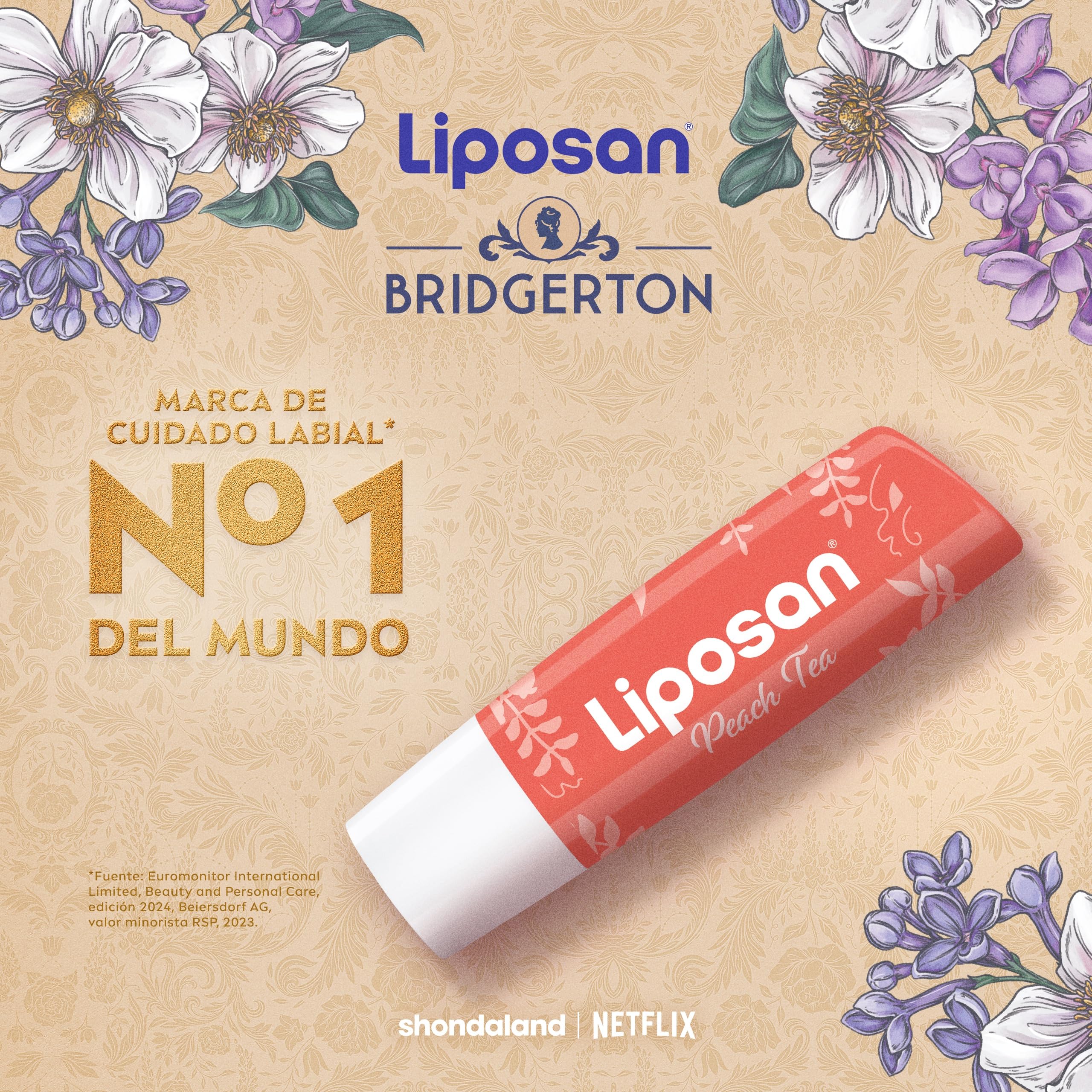 Liposan Bridgerton Edición Limitada Peach Tea- Bálsamo Labial Hidratante - Cacao de Labios con 24h de Hidratación - Aroma a Melocotón - Sutil Brillo de Labios Coral - Todo Tipo de Piel - 4,8 g — view 5