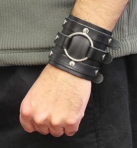 Neptune Giftware Leather Wide Triple Strap Cuff Wrap Gothic