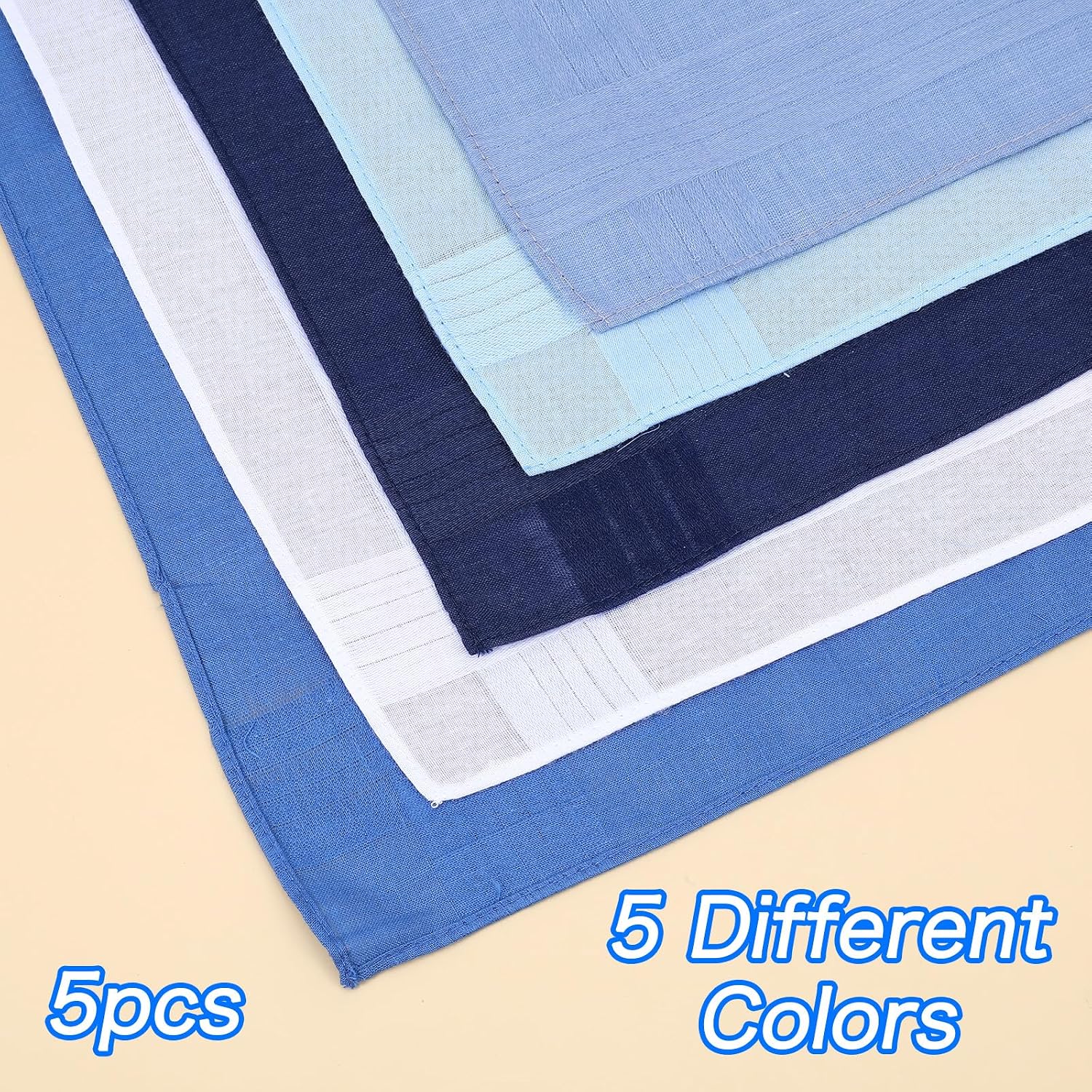 Skrfren Blue Handkerchiefs for Men, Cotton Navy Blue Pocket Squares for Men Assorted Solid Color Pocket Square Hankies, Solid Handkerchiefs Men's Cotton Handkerchief for Formal Daily Use