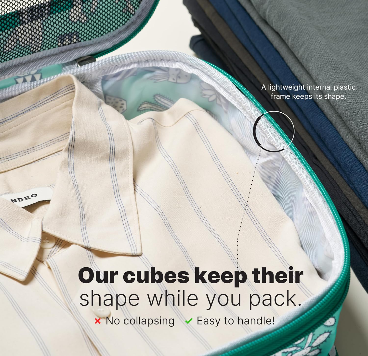 LeanTravel Premium Compression Packing Cubes for Travel - Luggage Organizers with Double Zipper - Sturdy Bags for Suitcase (6-Pack, Green Cactus) - Image 5