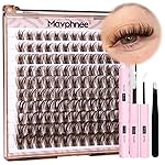 Mavphnee Brown Lash Clusters Kit Fairy Eyelash Extensions Kit Dark Brown Cluster Eyelash Extensions Kit Natural Wispy D-Curly Individual Lashes Clusters with Lash Bond and Seal Glue and Tweezers