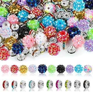 jinalulu 250Pcs Rhinestone Focal Beads & Spacer Beads for Beadable Pens, Bracelets, Jewelry - 12mm Sparkly Mix