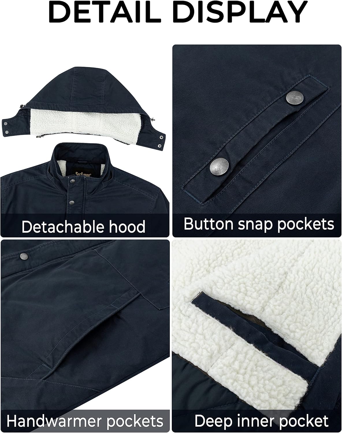 Soularge Men's Big and Tall Military Winter Warm Sherpa Lined Parka Jacket with Hood - Image 6