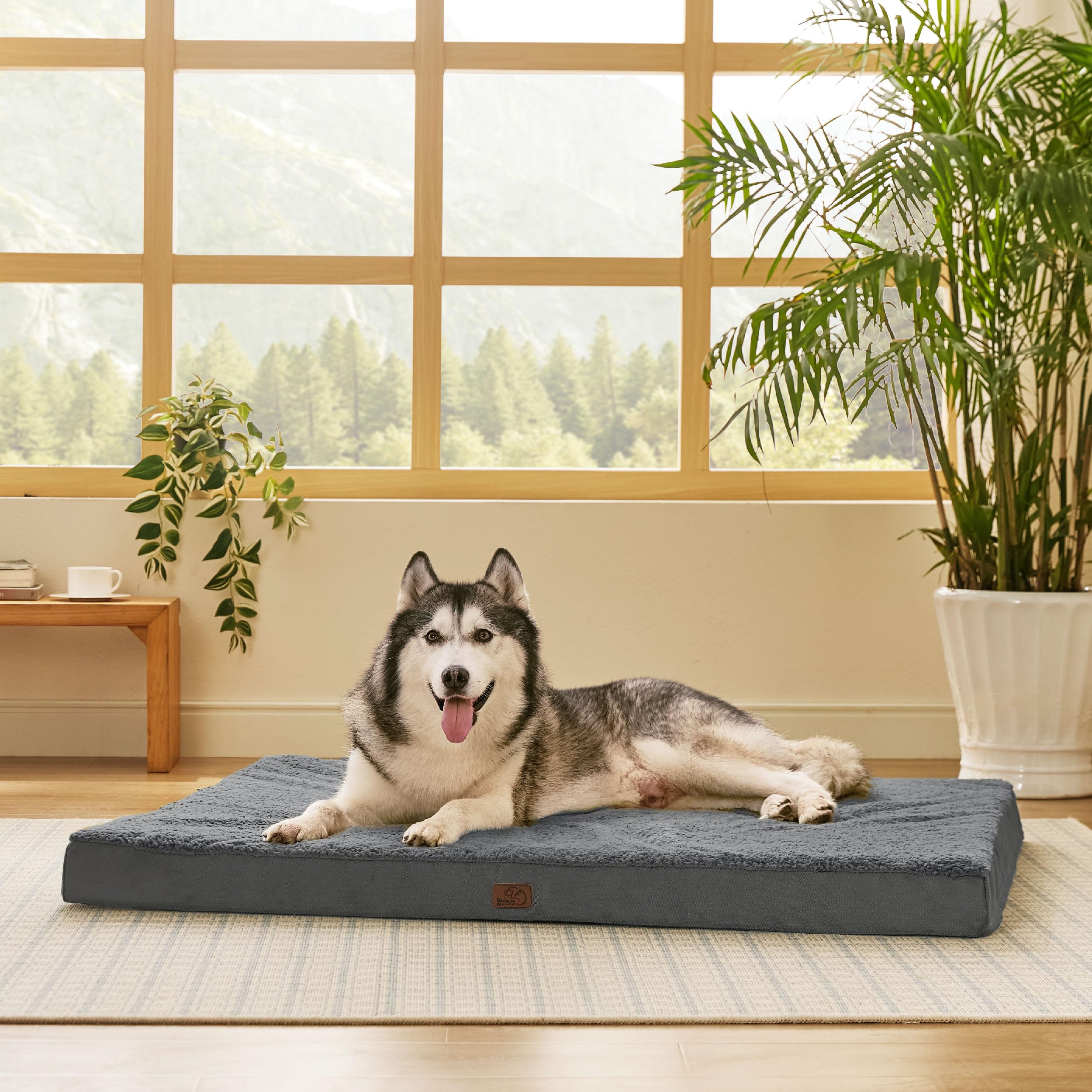 Bedsure Cuscino per Cani Gande - Materasso per Cani Extra Grande Cuscino per Cani Interno Rimovibile Lavabile 137x111.5x10 cm, Grigio